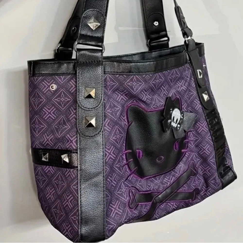 HELLO KITTY ANGRY SKULL BLACK AND PURPLE TOTE BAG NEW Christmas